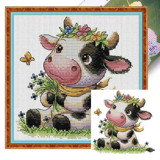 Cute Little Cow - 14CT Stamped Cross Stitch 19*20CM(Joy Sunday)