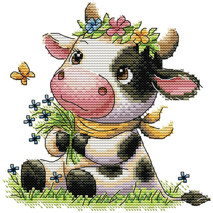 Cute Little Cow - 14CT Stamped Cross Stitch 19*20CM(Joy Sunday)