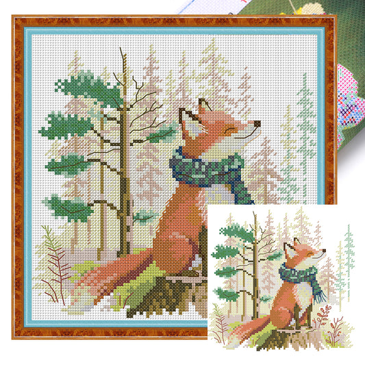 Little Fox In Scarf - 14CT Stamped Cross Stitch 21*21CM(Joy Sunday)