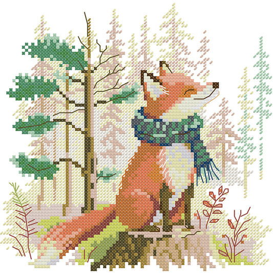 Little Fox In Scarf - 14CT Stamped Cross Stitch 21*21CM(Joy Sunday)