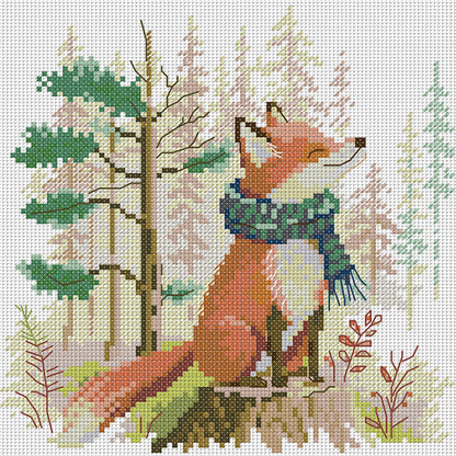 Little Fox In Scarf - 14CT Stamped Cross Stitch 21*21CM(Joy Sunday)