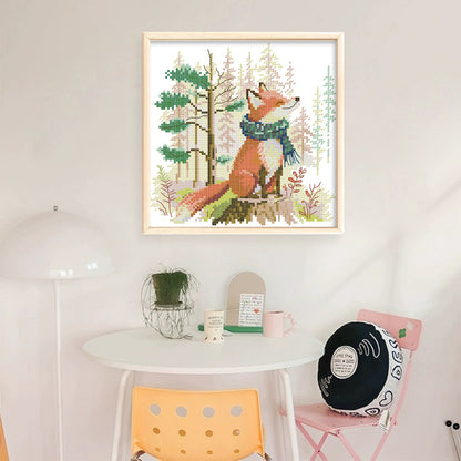 Little Fox In Scarf - 14CT Stamped Cross Stitch 21*21CM(Joy Sunday)