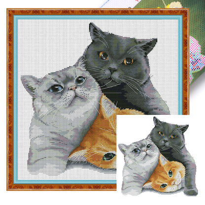 Three Lazy Cats - 14CT Stamped Cross Stitch 35*35CM(Joy Sunday)