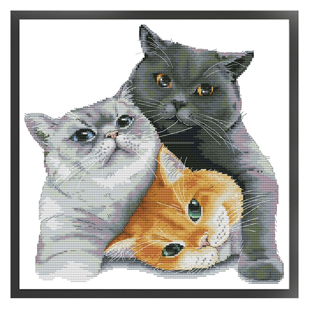 Three Lazy Cats - 14CT Stamped Cross Stitch 35*35CM(Joy Sunday)