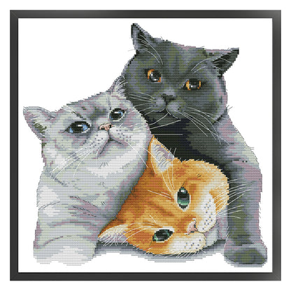 Three Lazy Cats - 14CT Stamped Cross Stitch 35*35CM(Joy Sunday)