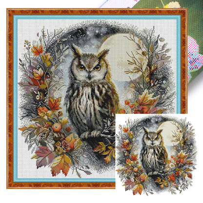 Autumn Night Owl - 14CT Stamped Cross Stitch 44*42CM(Joy Sunday)