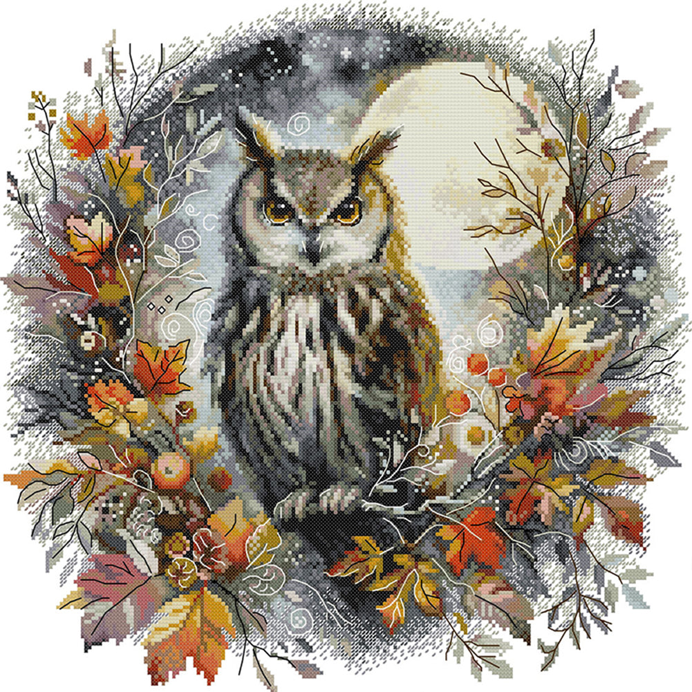 Autumn Night Owl - 14CT Stamped Cross Stitch 44*42CM(Joy Sunday)