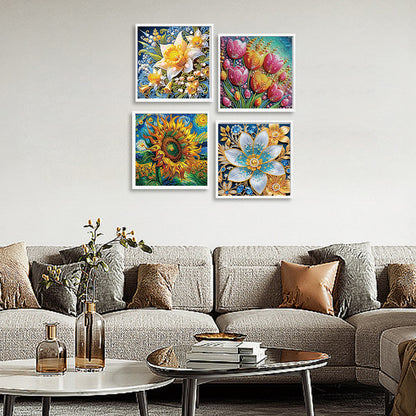 4 Pcs Flowers - Special Shaped Drill Diamond Painting 30*30CM
