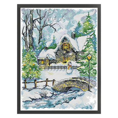 Little Snowman In Winter - 14CT Stamped Cross Stitch 33*44CM(Joy Sunday)