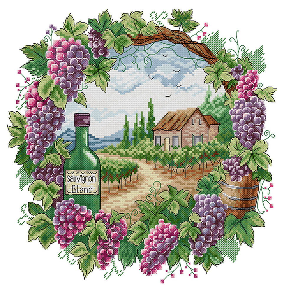 Summer Scene In Wreath - 14CT Stamped Cross Stitch 38*36CM(Joy Sunday)