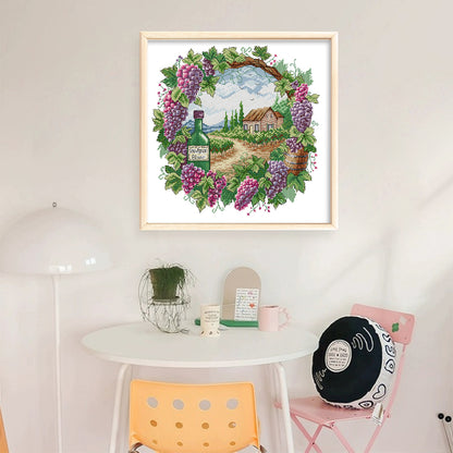 Summer Scene In Wreath - 14CT Stamped Cross Stitch 38*36CM(Joy Sunday)