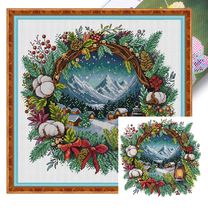 Winter Scene In Wreath - 14CT Stamped Cross Stitch 36*36CM(Joy Sunday)