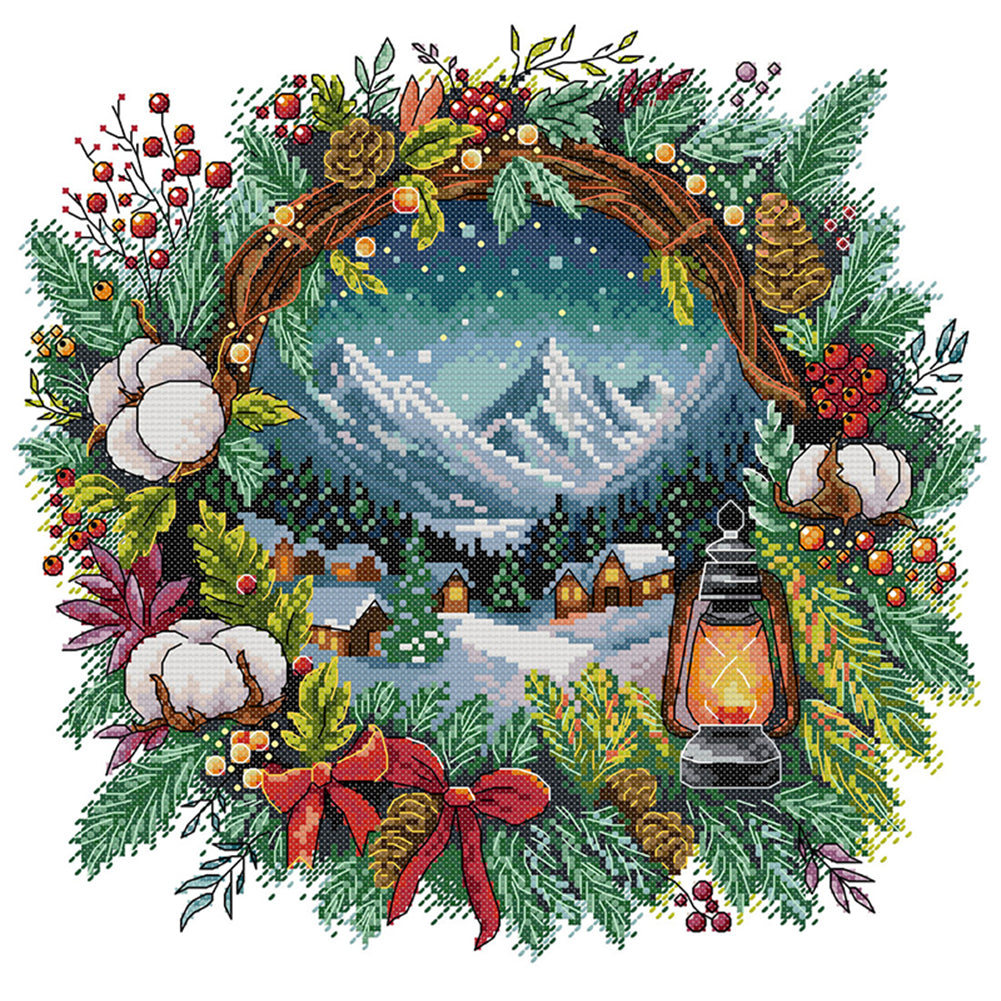 Winter Scene In Wreath - 14CT Stamped Cross Stitch 36*36CM(Joy Sunday)