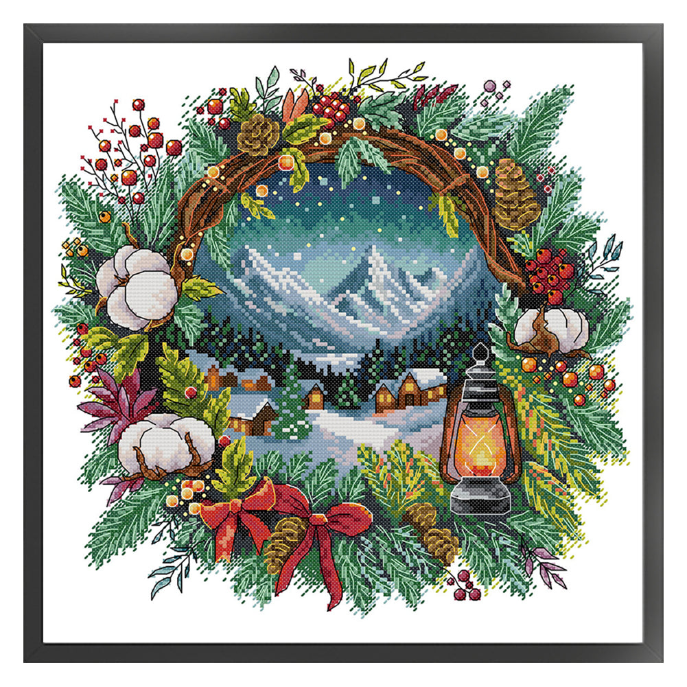 Winter Scene In Wreath - 14CT Stamped Cross Stitch 36*36CM(Joy Sunday)