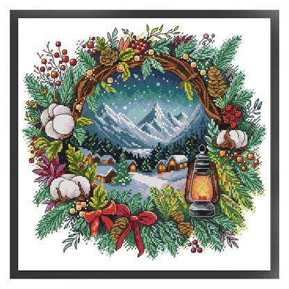 Winter Scene In Wreath - 14CT Stamped Cross Stitch 36*36CM(Joy Sunday)