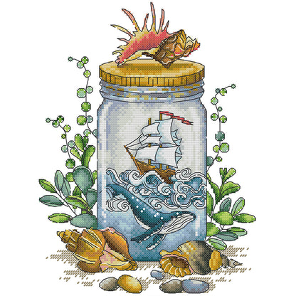 Sail In The Bottle Boat - 14CT Stamped Cross Stitch 23*31CM(Joy Sunday)