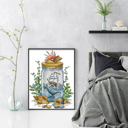 Sail In The Bottle Boat - 14CT Stamped Cross Stitch 23*31CM(Joy Sunday)