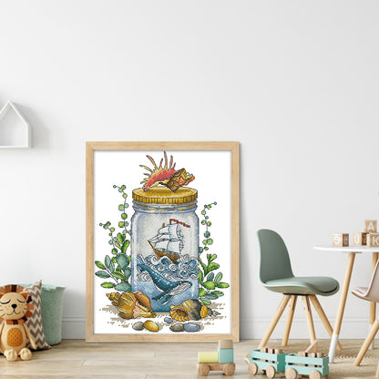 Sail In The Bottle Boat - 14CT Stamped Cross Stitch 23*31CM(Joy Sunday)