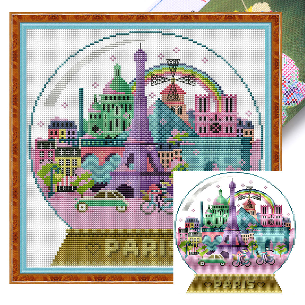 Paris Scenery In The Crystal Ball - 14CT Stamped Cross Stitch 27*28CM(Joy Sunday)