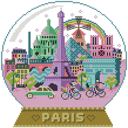 Paris Scenery In The Crystal Ball - 14CT Stamped Cross Stitch 27*28CM(Joy Sunday)