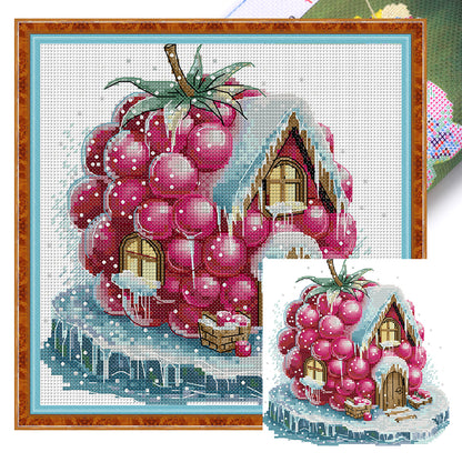 Raspberry Hut - 14CT Stamped Cross Stitch 22*22CM(Joy Sunday)