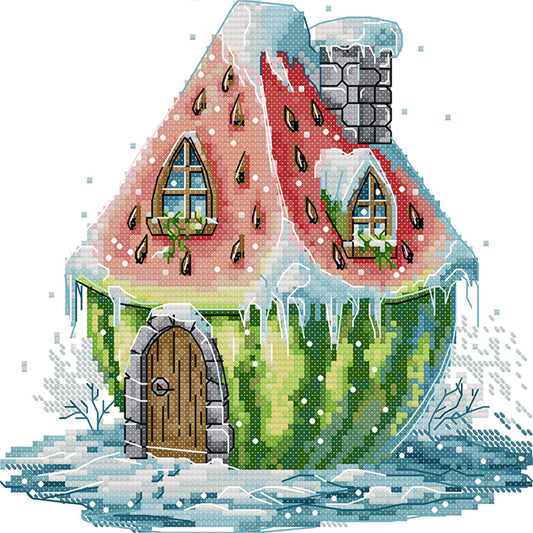 Watermelon Hut - 14CT Stamped Cross Stitch 22*22CM(Joy Sunday)