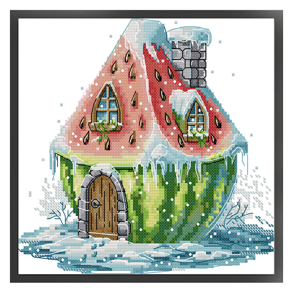 Watermelon Hut - 14CT Stamped Cross Stitch 22*22CM(Joy Sunday)