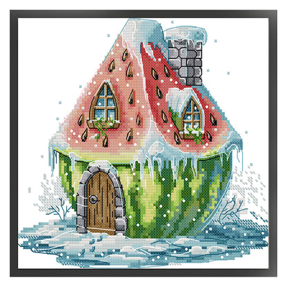 Watermelon Hut - 14CT Stamped Cross Stitch 22*22CM(Joy Sunday)