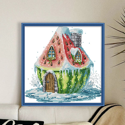 Watermelon Hut - 14CT Stamped Cross Stitch 22*22CM(Joy Sunday)