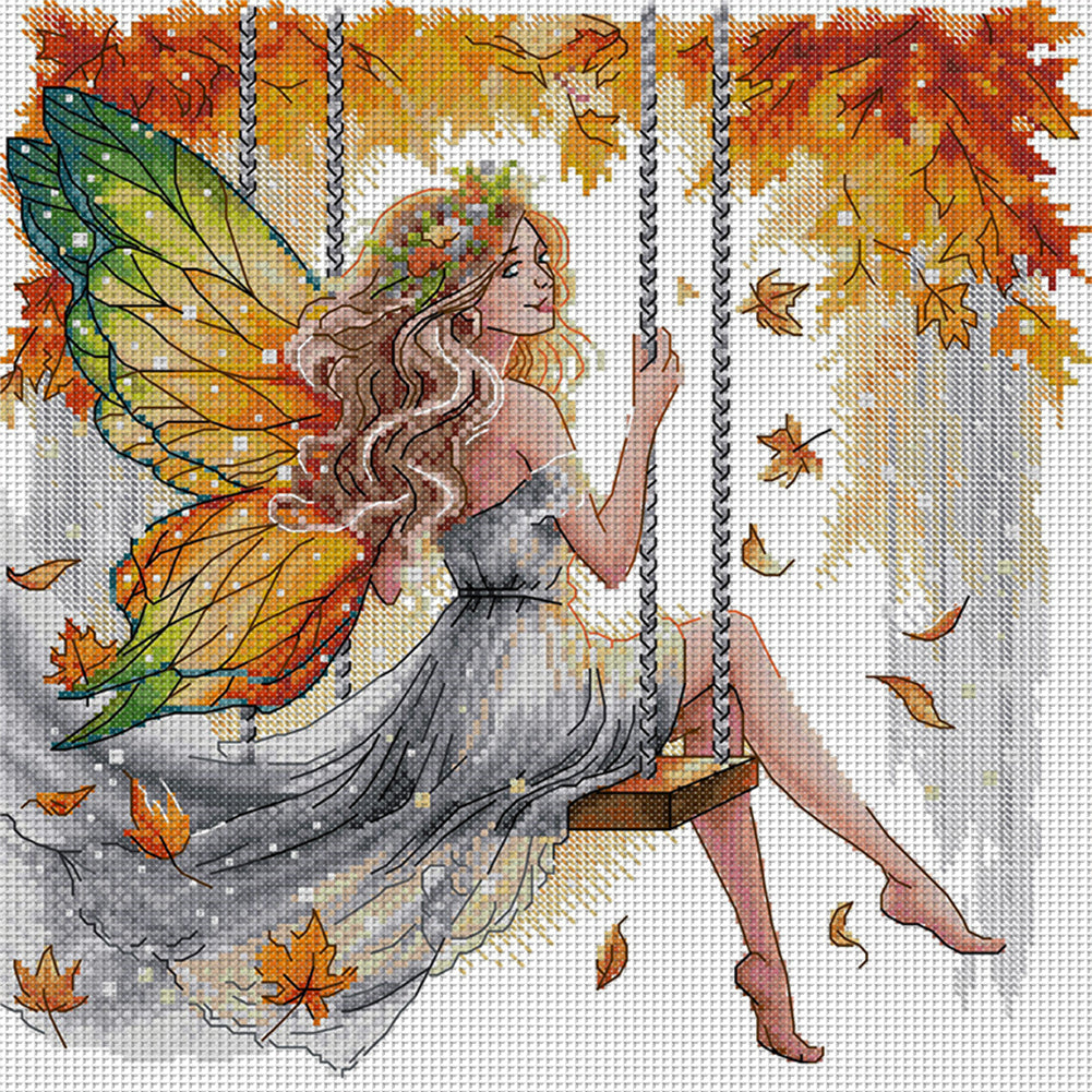 Butterfly Fairy Swinging On A Swing - 14CT Stamped Cross Stitch 34*34CM(Joy Sunday)