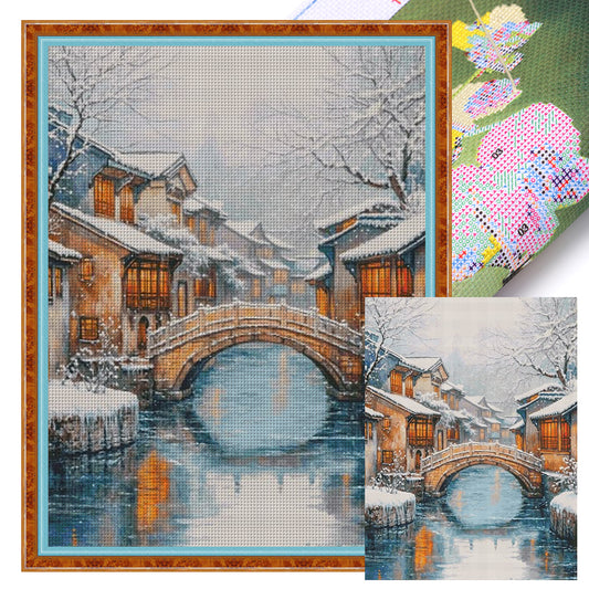Zz6964 - Four Seasons Winter In The Water Village - 14CT Stamped Cross Stitch 70*95CM(Fairy Brand)