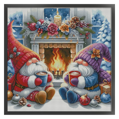Dwarfs By The Fireplace - 14CT Stamped Cross Stitch 70*70CM(Fairy Brand)