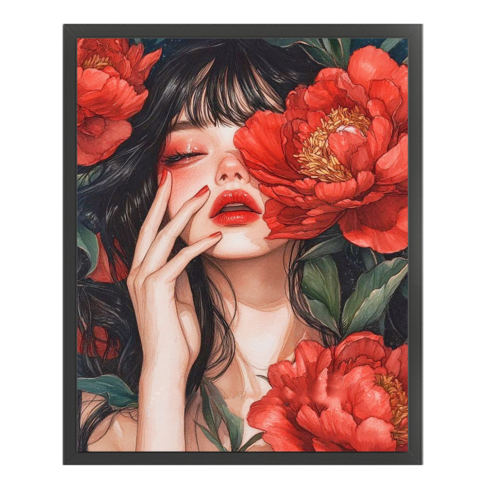 Peony Girl - 11CT Stamped Cross Stitch 45*55CM