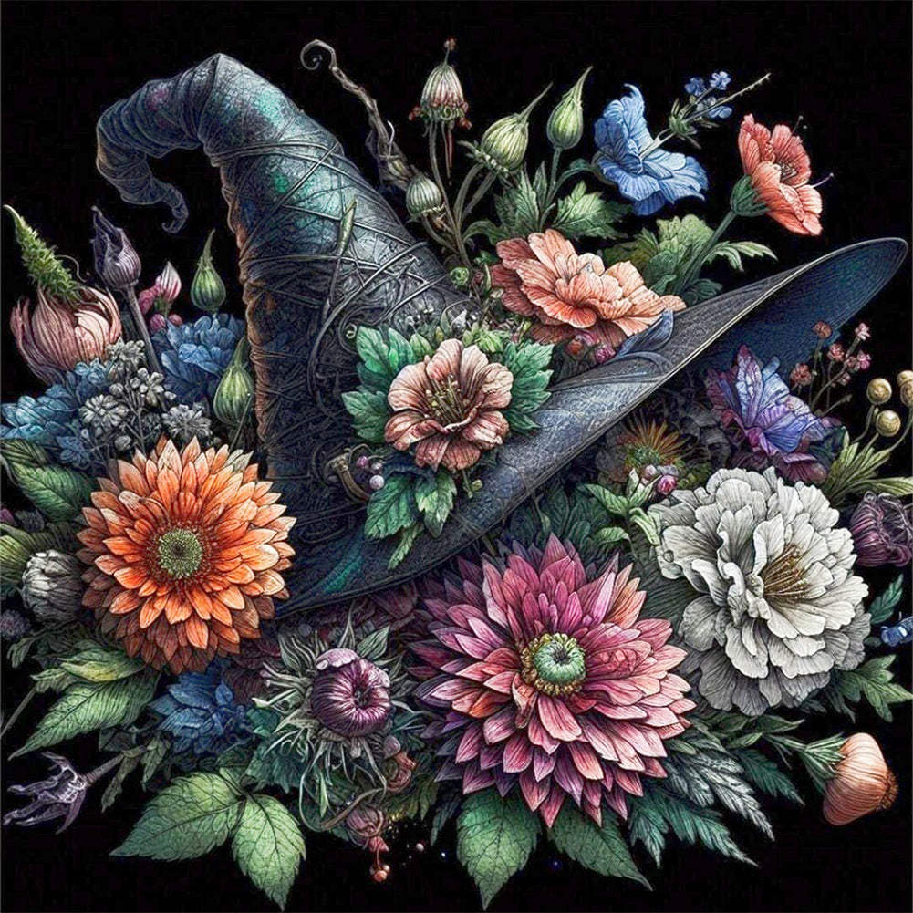 Flower Witch Hat - Full AB Round Drill Diamond Painting 40*40CM
