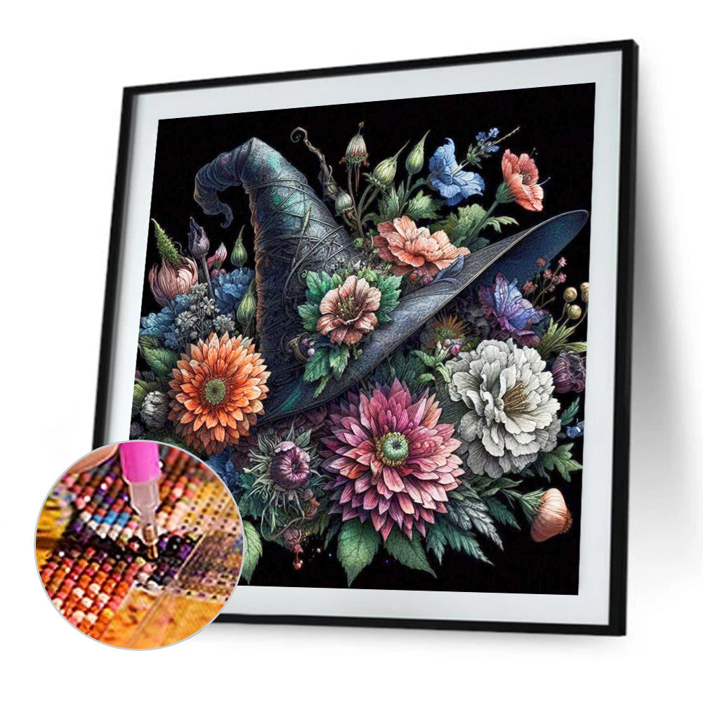 Flower Witch Hat - Full AB Round Drill Diamond Painting 40*40CM