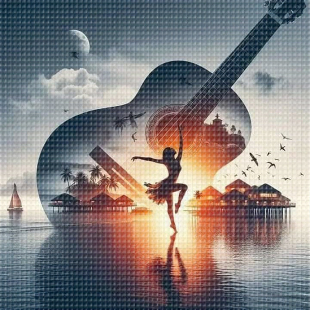 Silhouette - Guitar Woman - 11CT Stamped Cross Stitch 40*40CM
