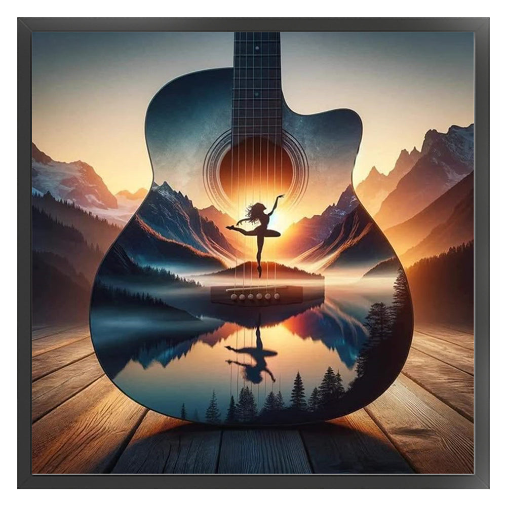 Silhouette - Guitar Woman - 11CT Stamped Cross Stitch 40*40CM