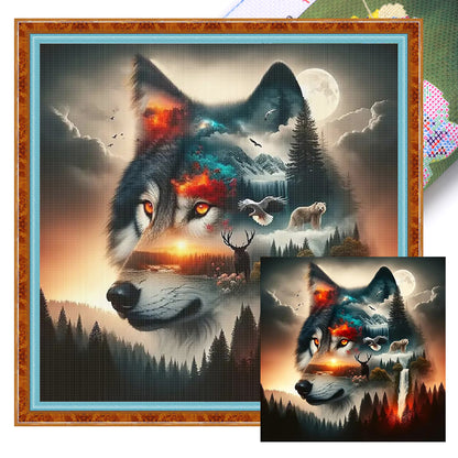 Silhouette-Wolf - 11CT Stamped Cross Stitch 40*40CM