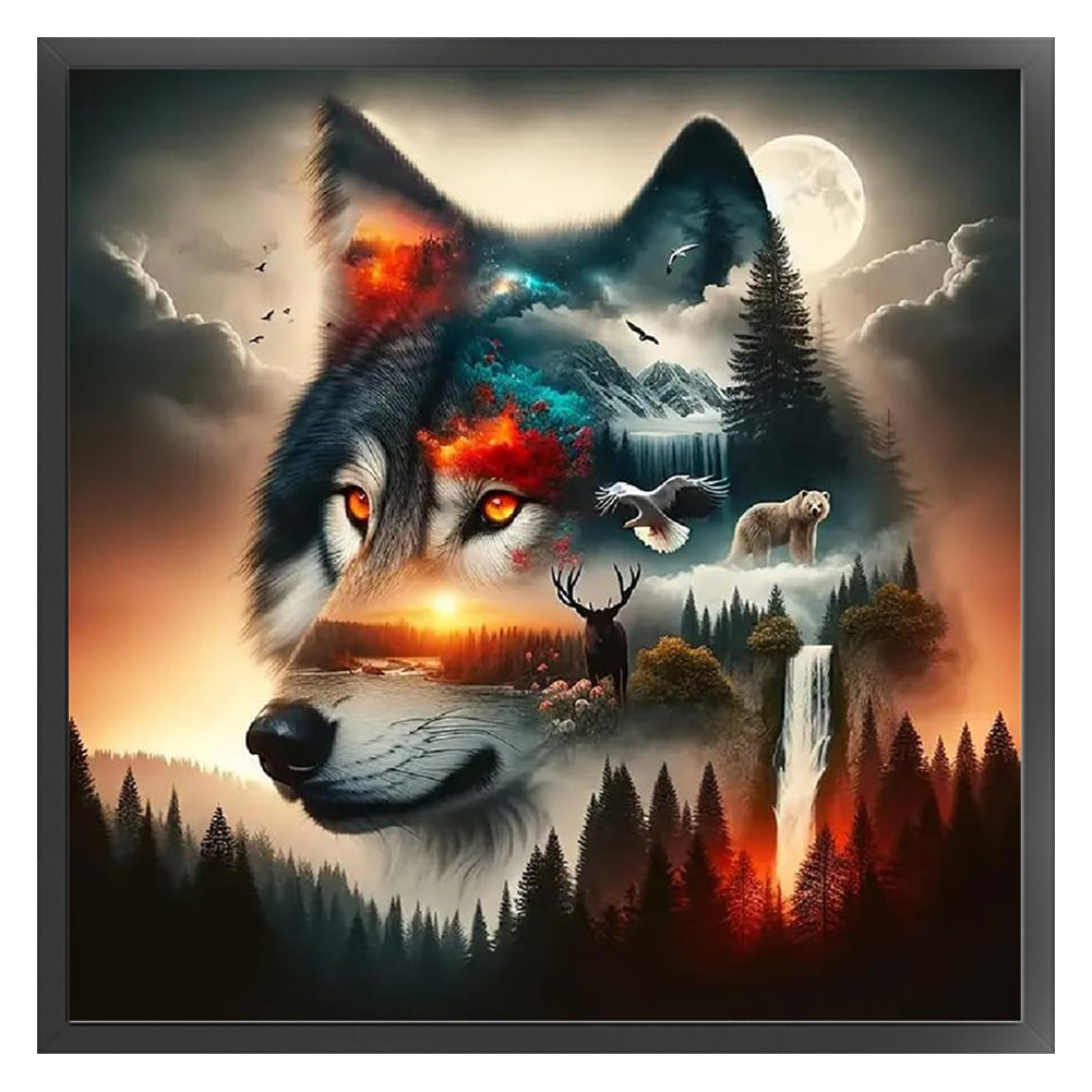 Silhouette-Wolf - 11CT Stamped Cross Stitch 40*40CM