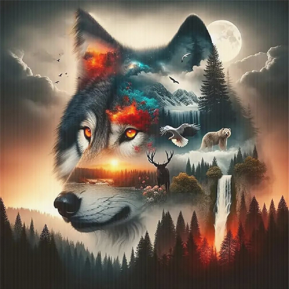 Silhouette-Wolf - 11CT Stamped Cross Stitch 40*40CM