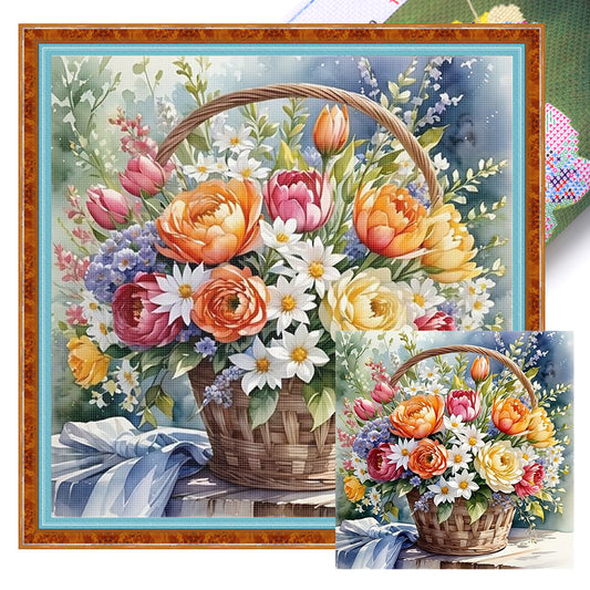 Vintage Flower Baskets - 11CT Stamped Cross Stitch 40*40CM