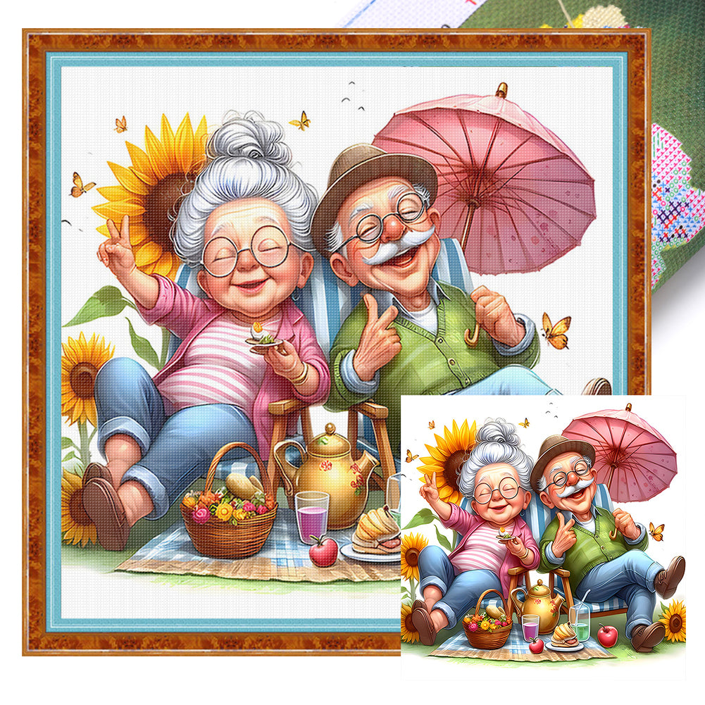 Old Couples - 11CT Stamped Cross Stitch 45*45CM
