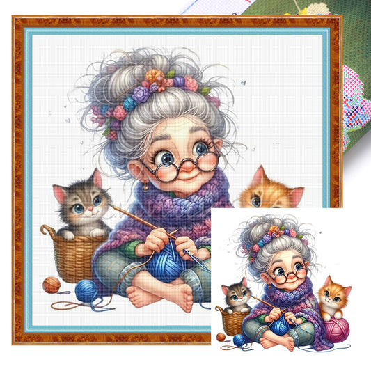 Sewing Old Ladies - 11CT Stamped Cross Stitch 40*40CM