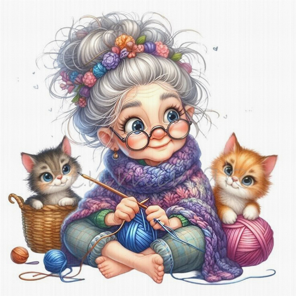 Sewing Old Ladies - 11CT Stamped Cross Stitch 40*40CM