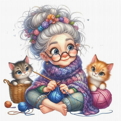 Sewing Old Ladies - 11CT Stamped Cross Stitch 40*40CM