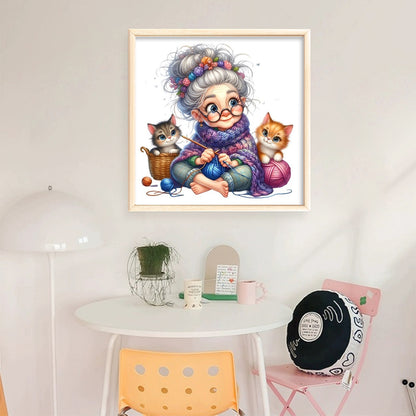 Sewing Old Ladies - 11CT Stamped Cross Stitch 40*40CM