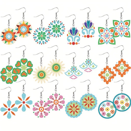 12 Pairs Diamond Painting Earrings DIY Diamond Art Earrings for Adults Beginners