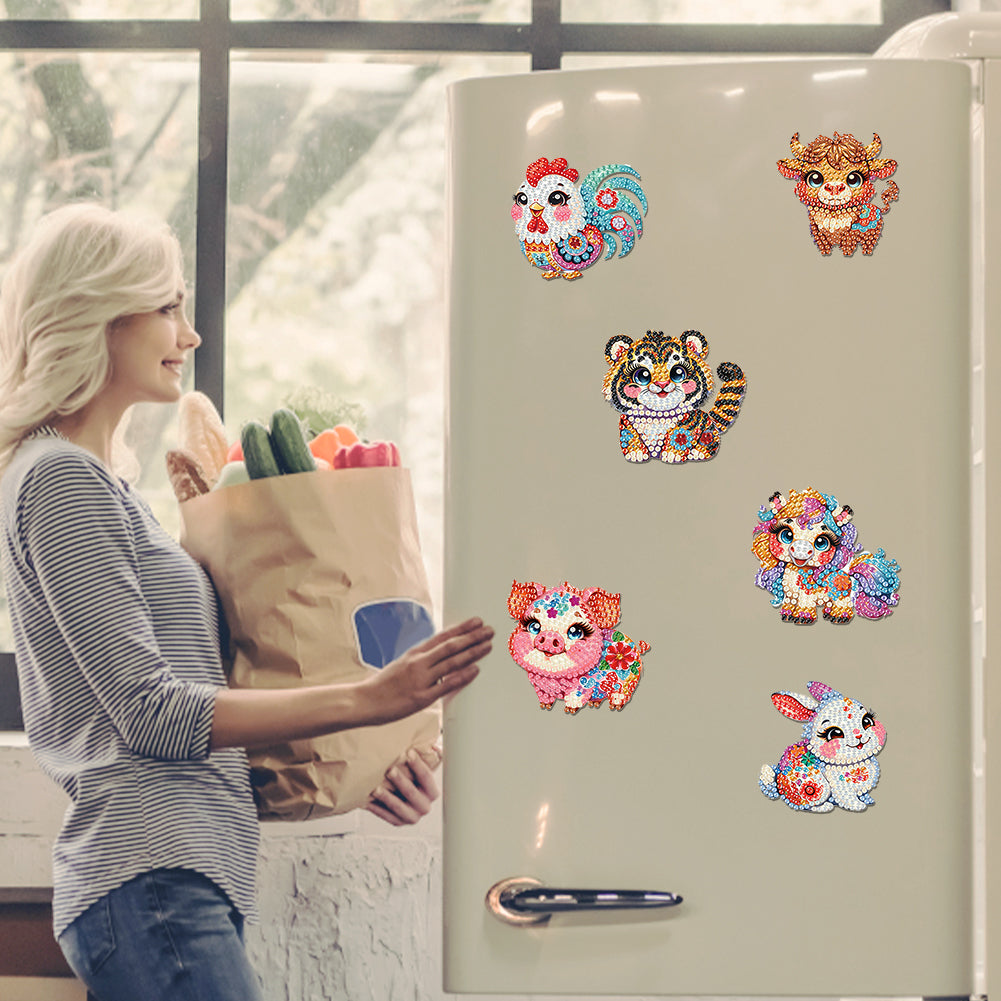 6Pcs Diamond Painting Refrigerator Magnets Diamond Art Kits for Adults Beginners
