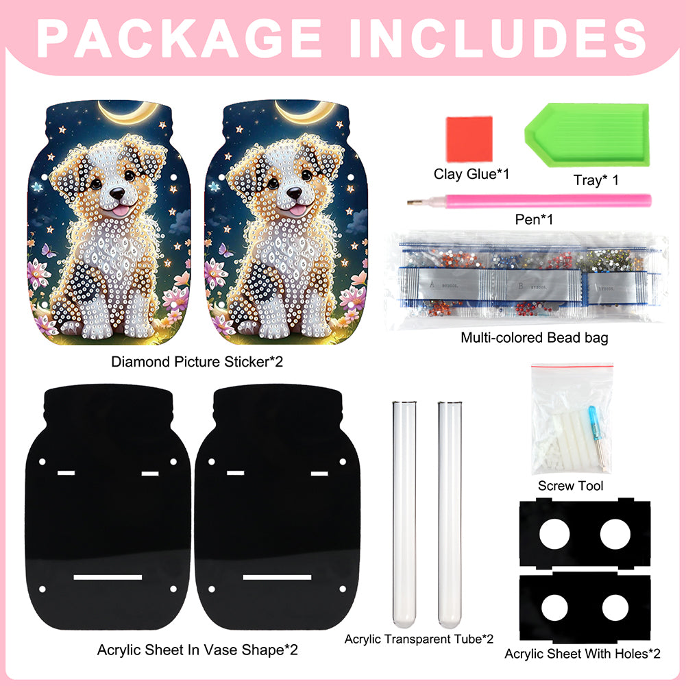 Dog Acrylic Double Sided Special Shape Diamond Painting Vase Bedroom Table Decor