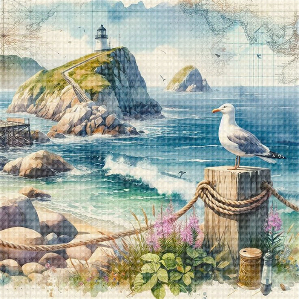 Seaside Scenery - 11CT Stamped Cross Stitch 40*40CM